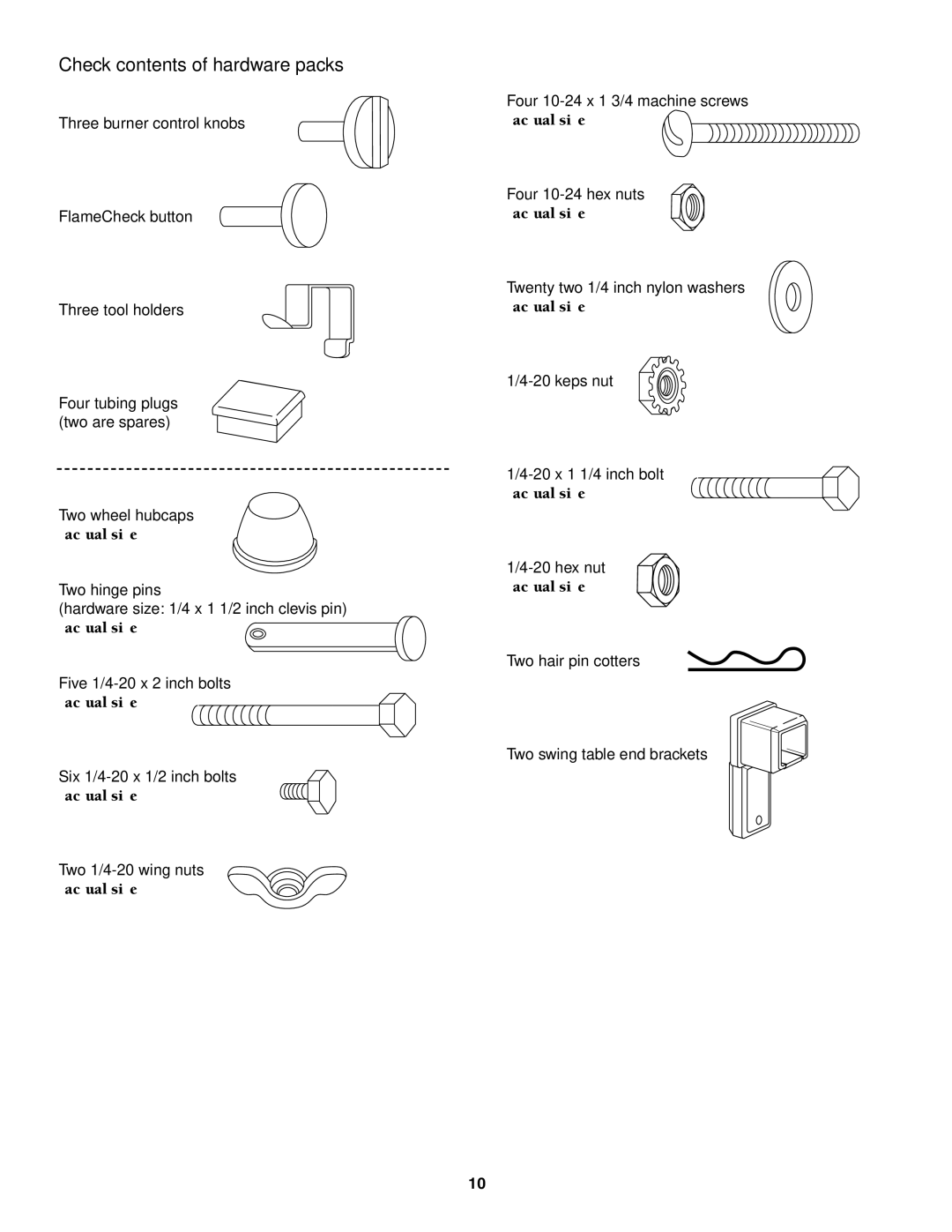 Weber 4000 owner manual Check contents of hardware packs 