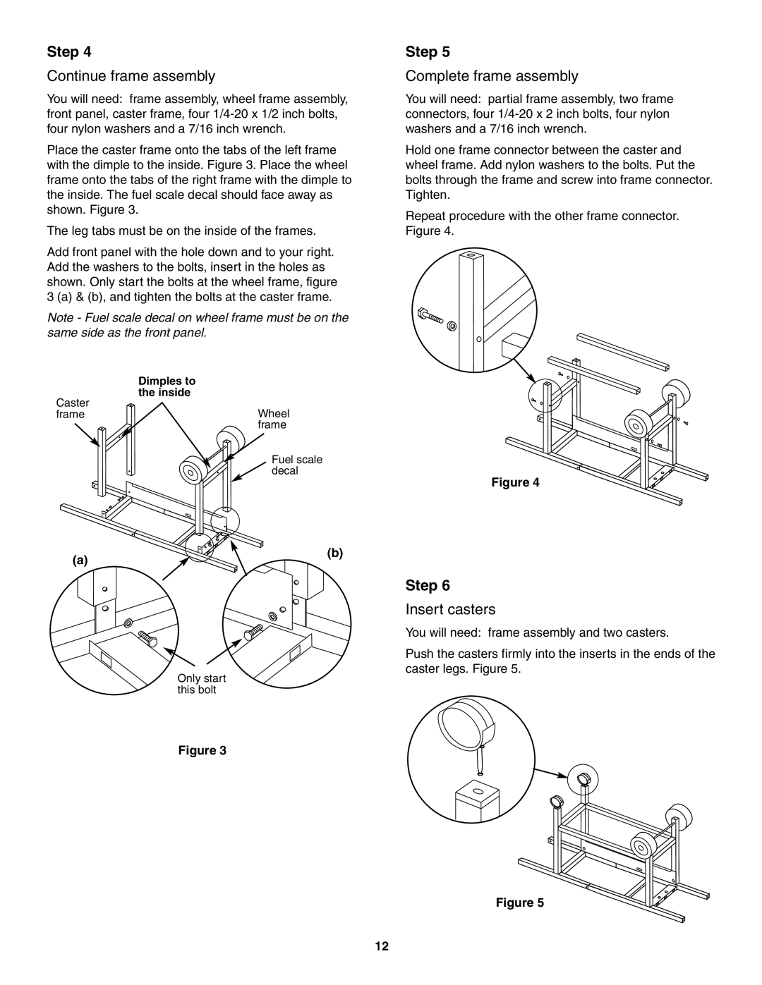 Weber 4000 owner manual Continue frame assembly, Complete frame assembly, Insert casters 