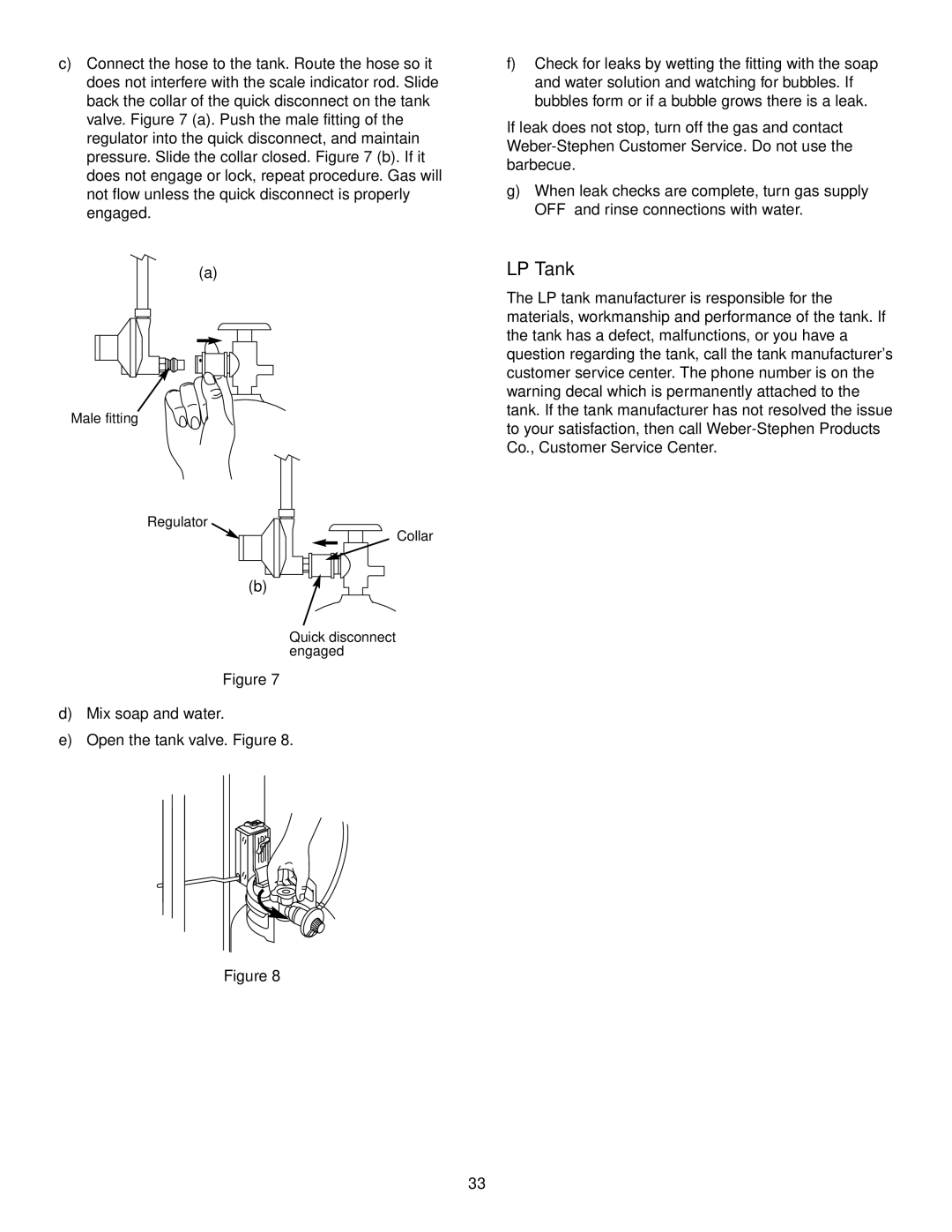 Weber 4000 owner manual Male fitting Regulator Collar Quick disconnect engaged 