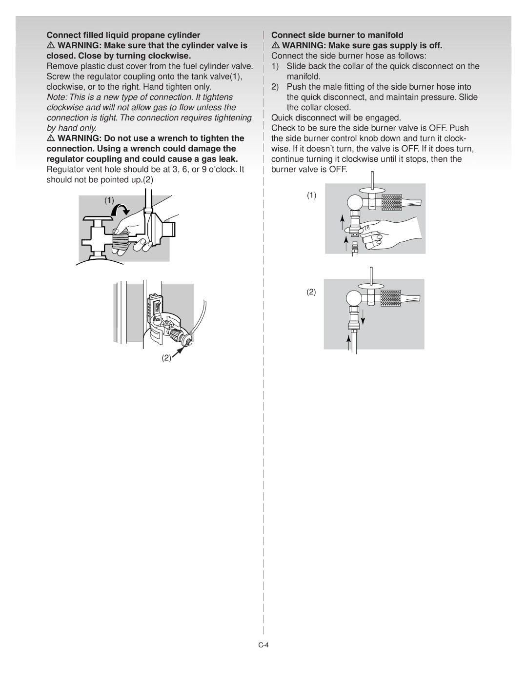 Weber 41081 manual Connection. Using a wrench could damage, Regulator coupling and could cause a gas leak 