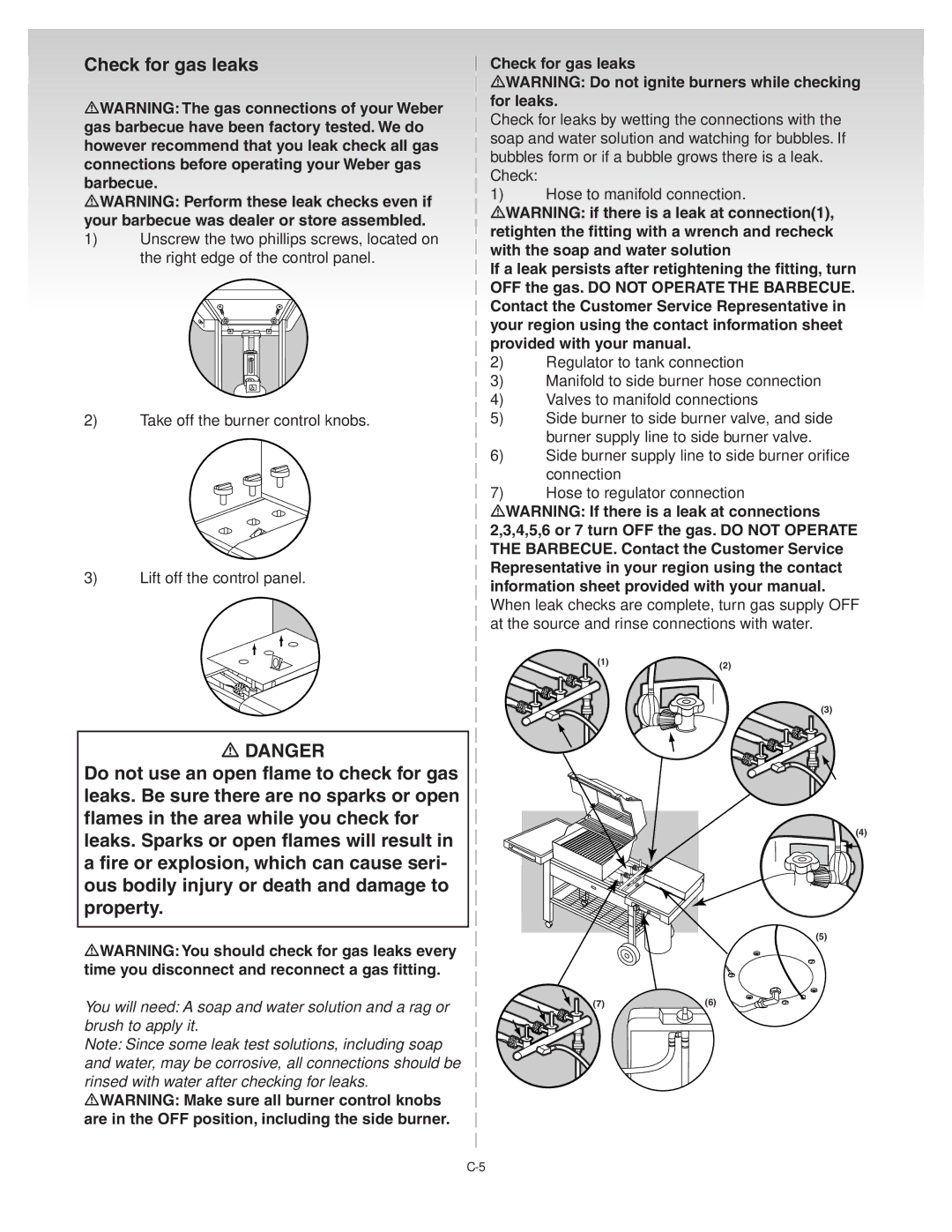 Weber 41081 manual Check for gas leaks 