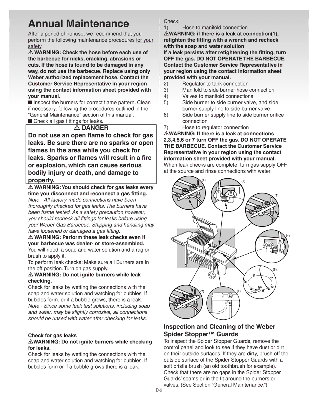 Weber 41081 manual Annual Maintenance, Or explosion, which can cause serious, Inspection and Cleaning of the Weber 