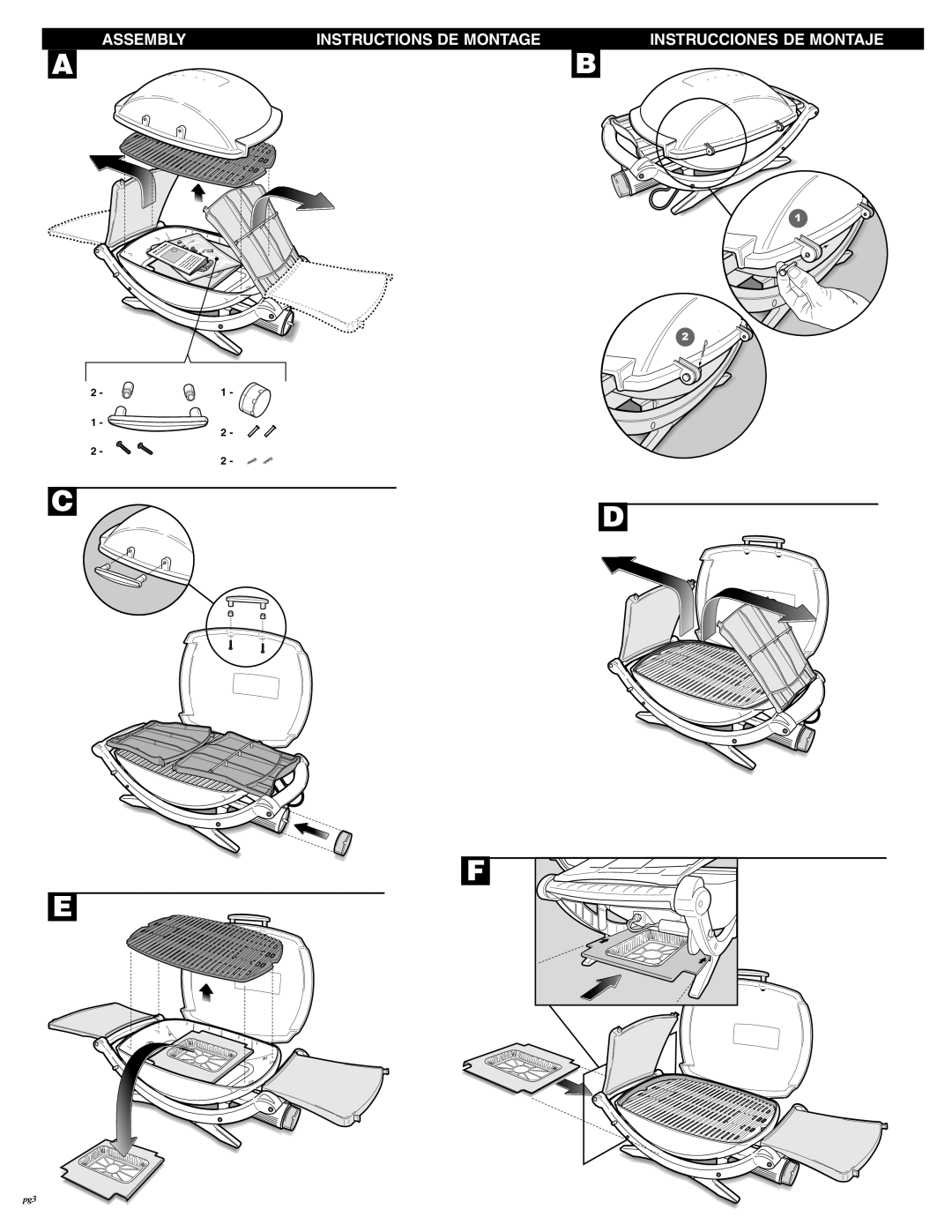 Weber 41894 owner manual Assembly Instructions DE Montage Instrucciones DE Montaje 