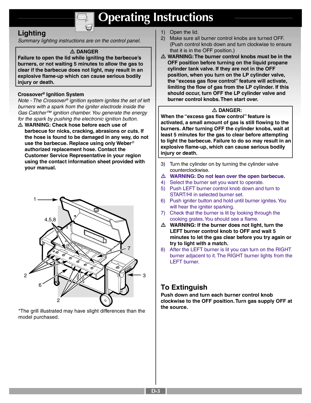 Weber 41995 manual Lighting, To Extinguish 