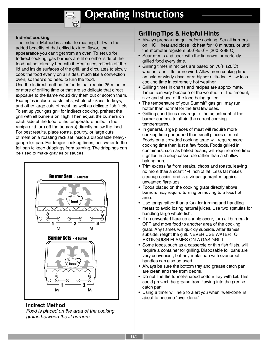 Weber 41996 manual Operating Instructions, Grilling Tips & Helpful Hints 