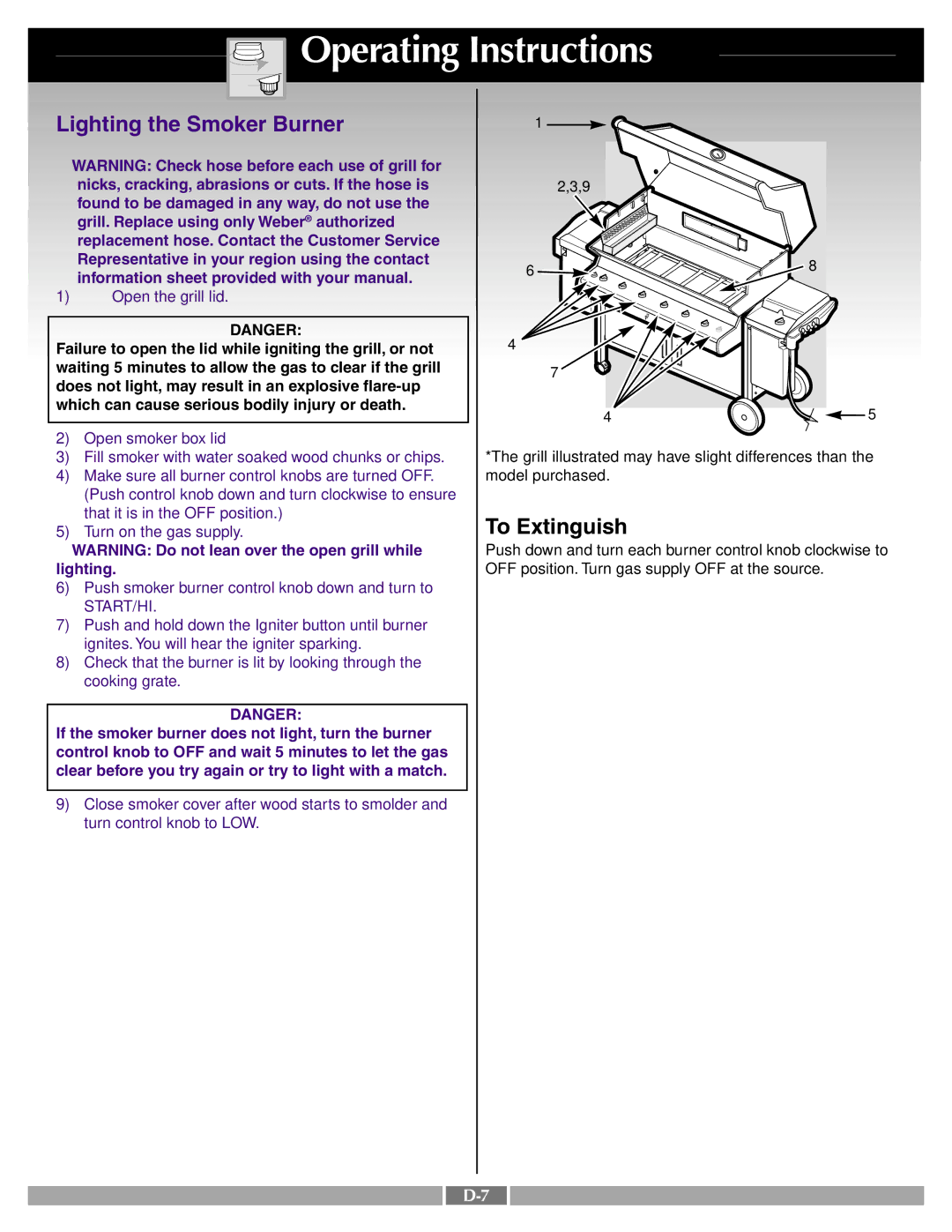 Weber 41996 manual Lighting the Smoker Burner, To Extinguish 