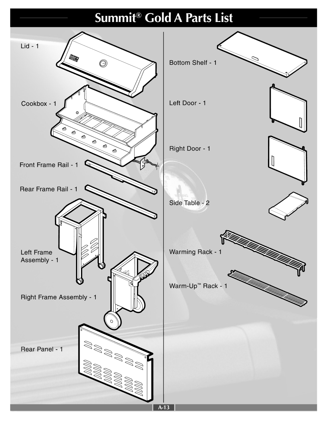 Weber 42090 manual Summit Gold a Parts List 