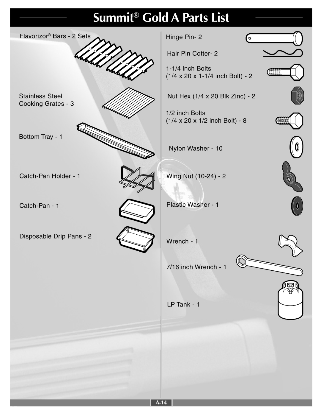 Weber 42090 manual Summit Gold a Parts List 