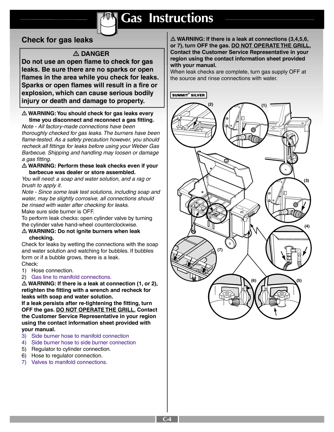 Weber 42092 manual Check for gas leaks 