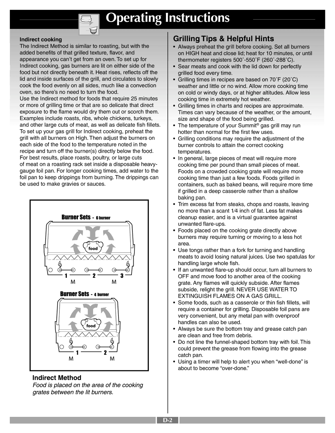 Weber 42092 manual Grilling Tips & Helpful Hints, Indirect cooking 