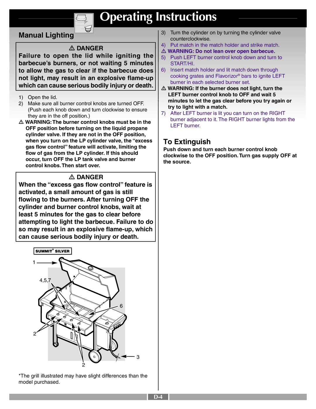 Weber 42092 manual Manual Lighting, They are in the off position, Cylinder valve. If they are not in the OFF position 