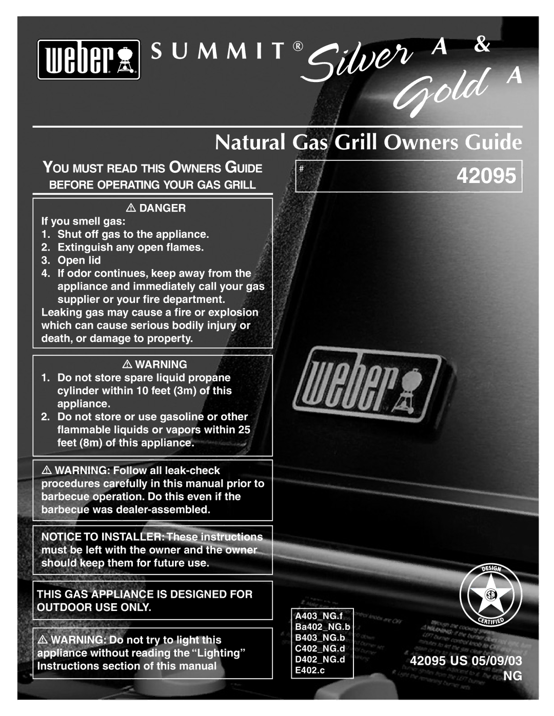 Weber 42095 manual M M I T, Natural Gas Grill Owners Guide 