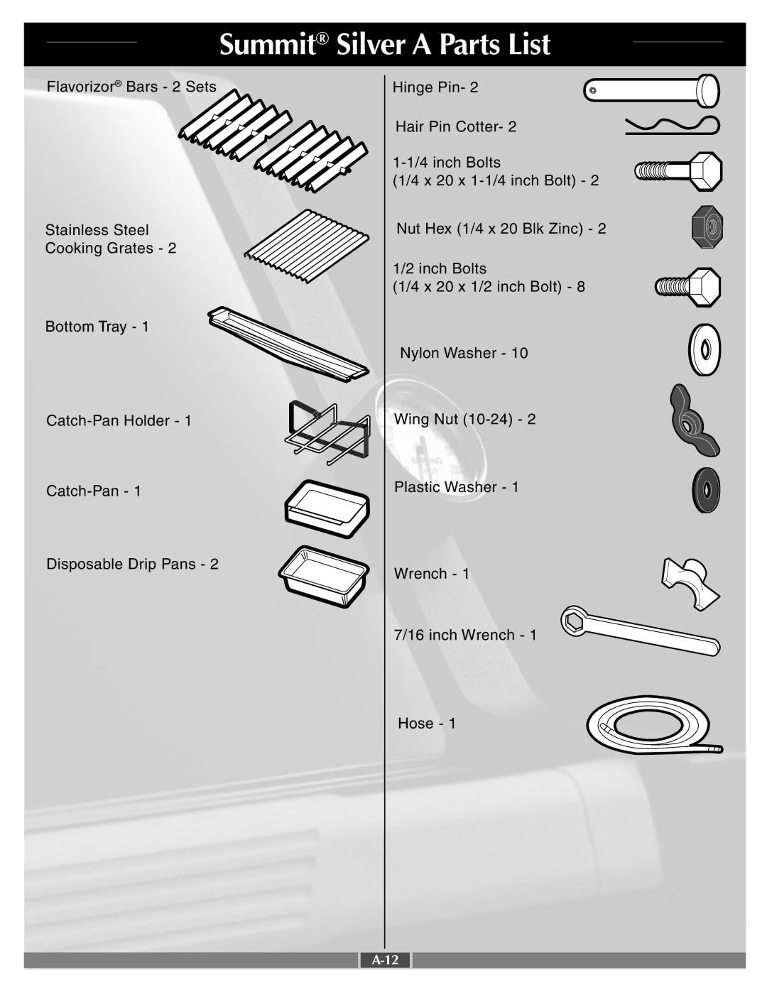 Weber 42095 manual Summit Silver a Parts List 