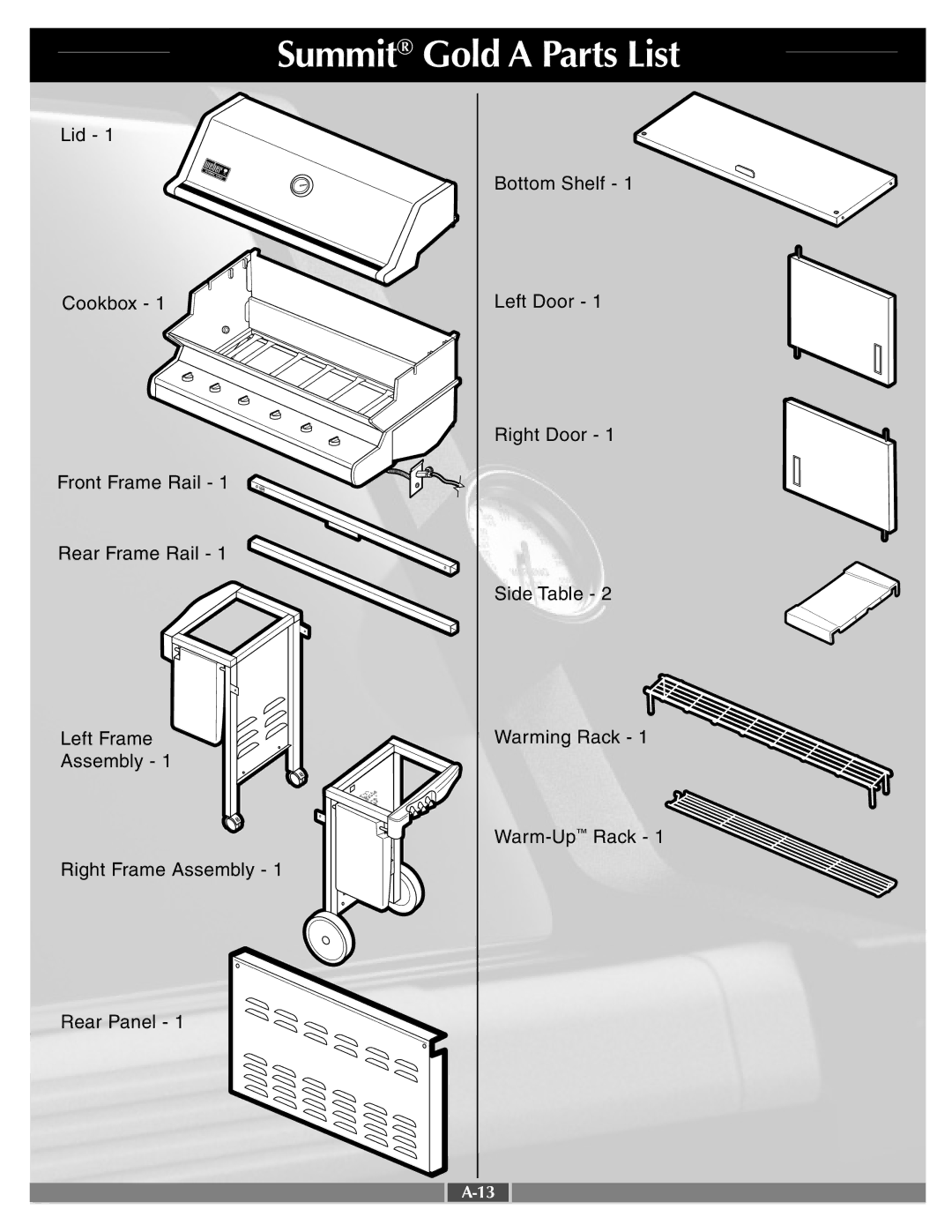 Weber 42095 manual Summit Gold a Parts List 