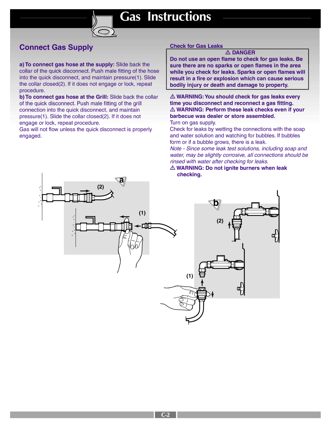 Weber 42095 manual Gas Instructions 