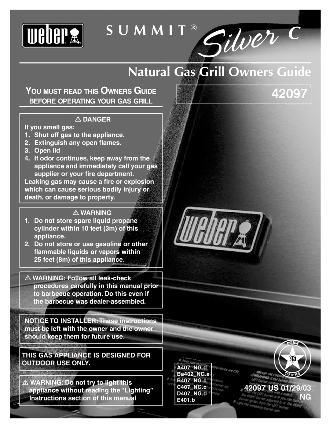 Weber 42097 manual M M I T, Natural Gas Grill Owners Guide 