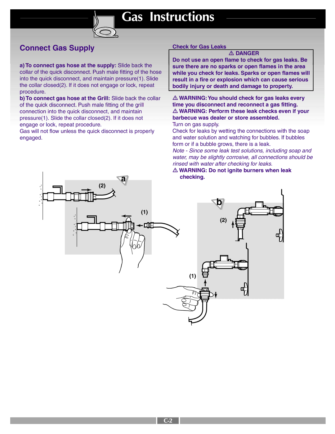 Weber 42097 manual Gas Instructions, Connect Gas Supply 