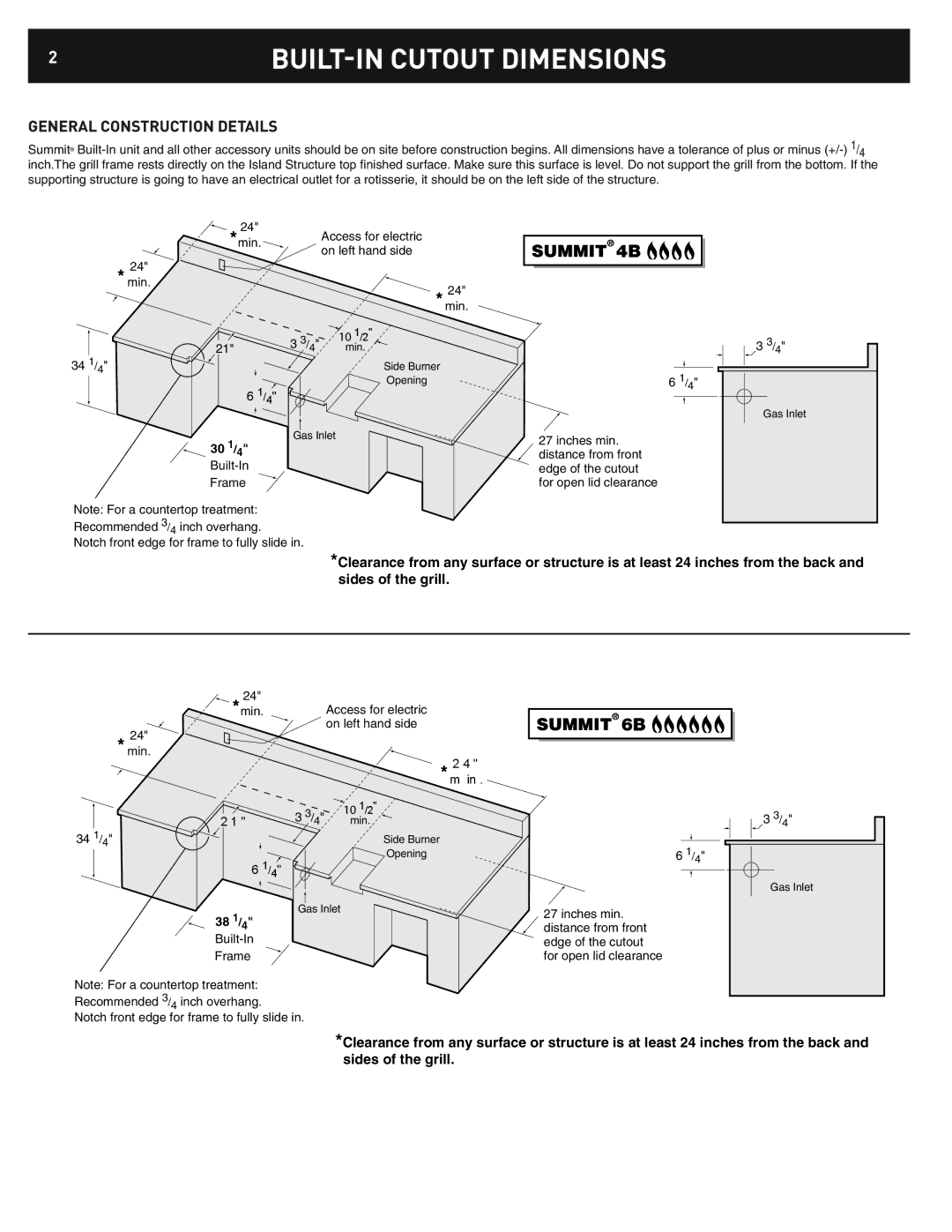 Weber 42370 dimensions BUILT-IN Cutout Dimensions, General Construction Details 