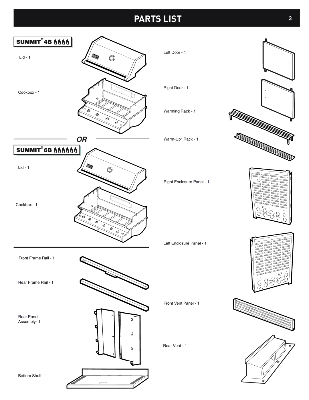 Weber 42370 dimensions Parts List 