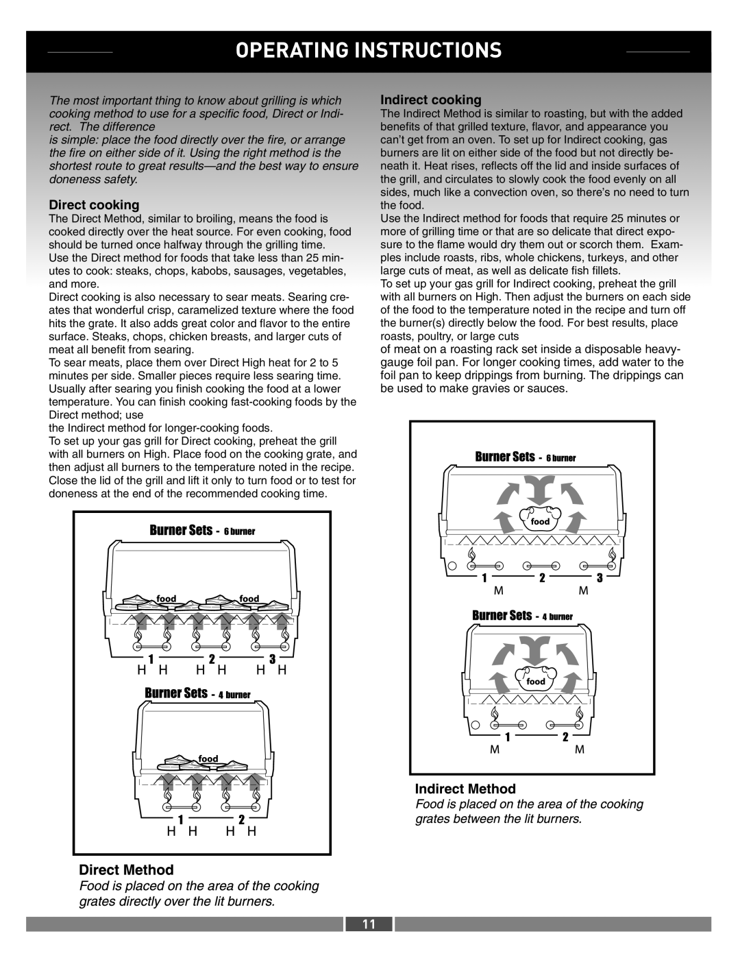 Weber 42371 manual Operating Instructions, Direct cooking 