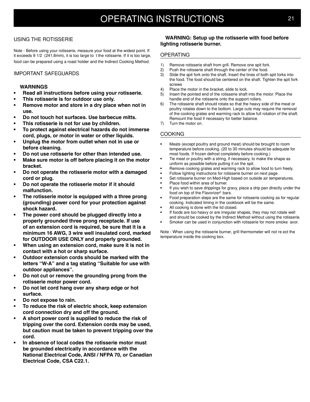 Weber 42372 manual Using the Rotisserie, Important Safeguards, Cooking 