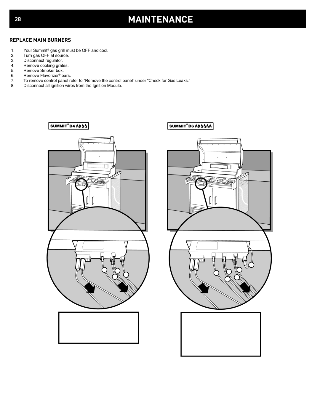 Weber 42372 manual 28MAINTENANCE, Replace Main Burners 