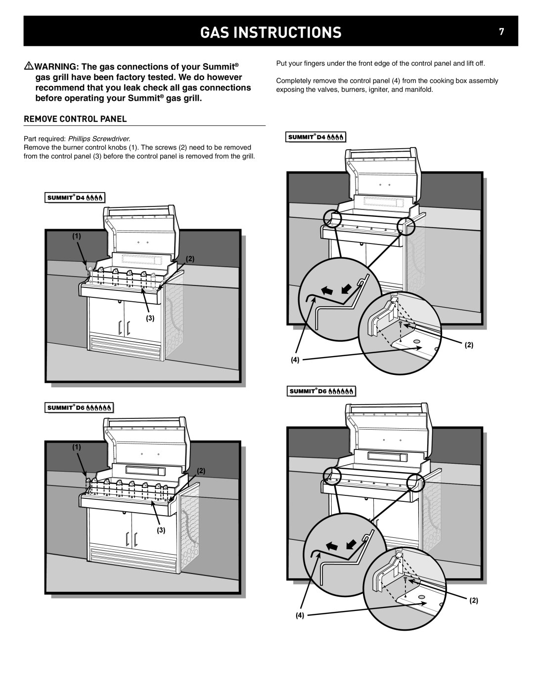 Weber 42372 manual Remove Control Panel, Part required Phillips Screwdriver 