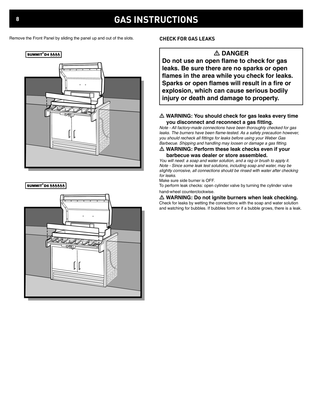 Weber 42372 manual Check for GAS Leaks 