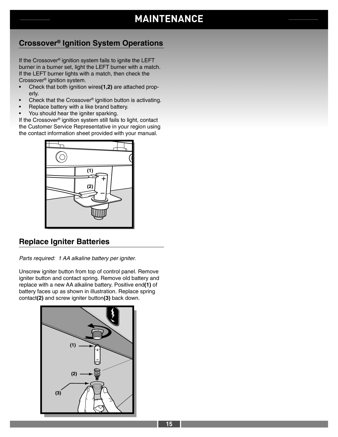 Weber 42373 manual Crossover Ignition System Operations, Replace Igniter Batteries 