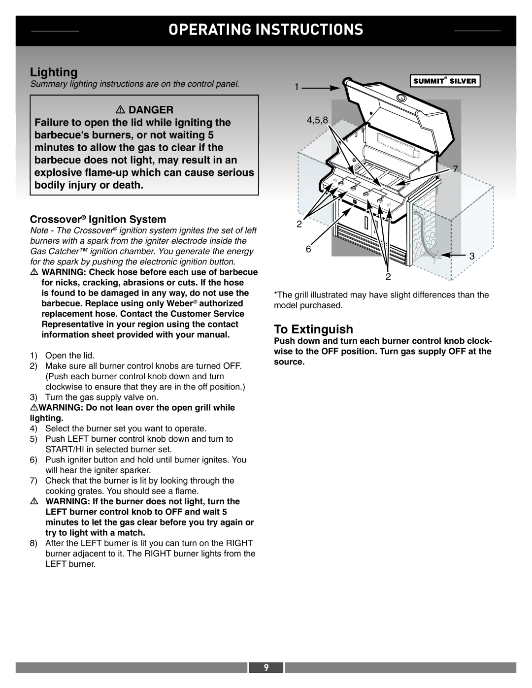 Weber 42373 manual Lighting, To Extinguish 