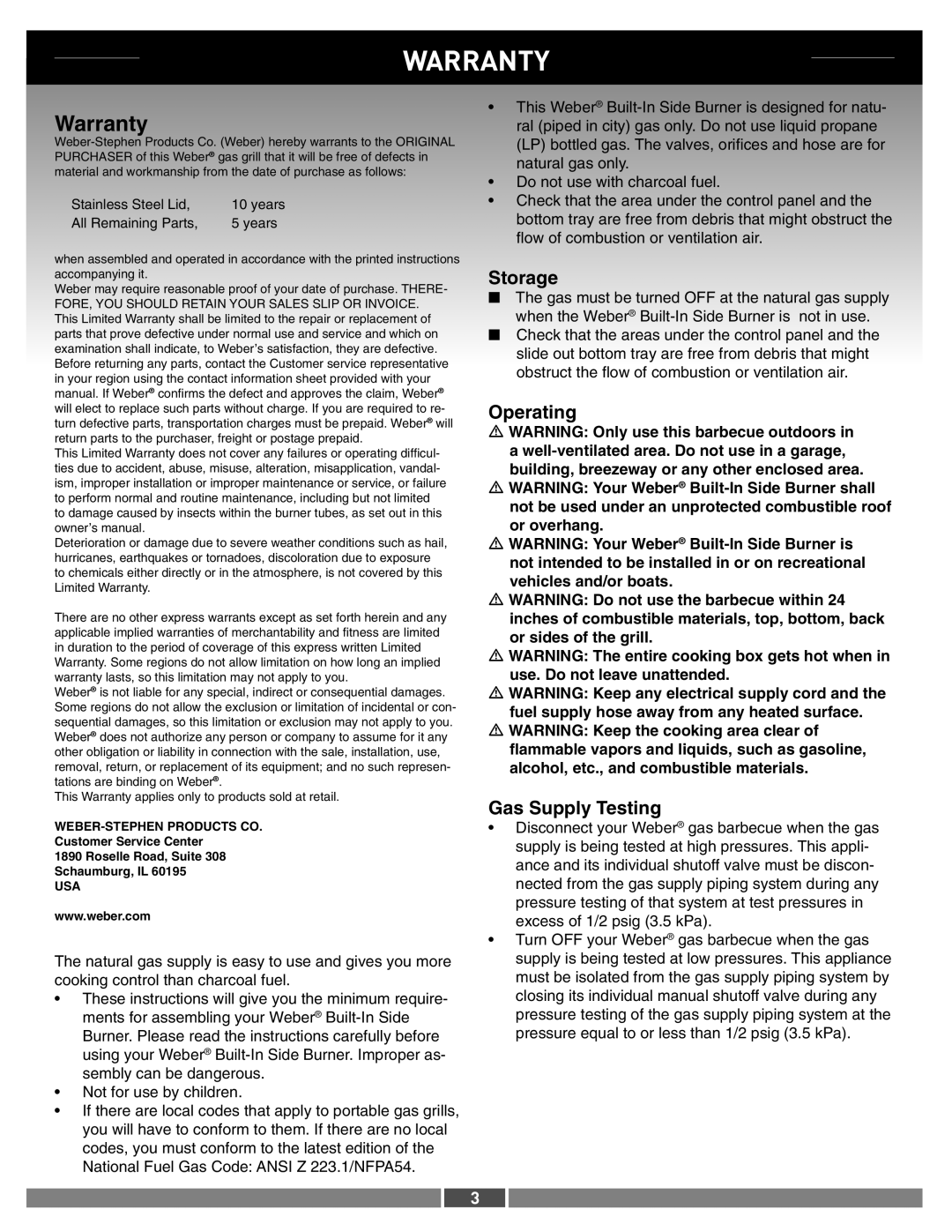 Weber 42377 manual Warranty 