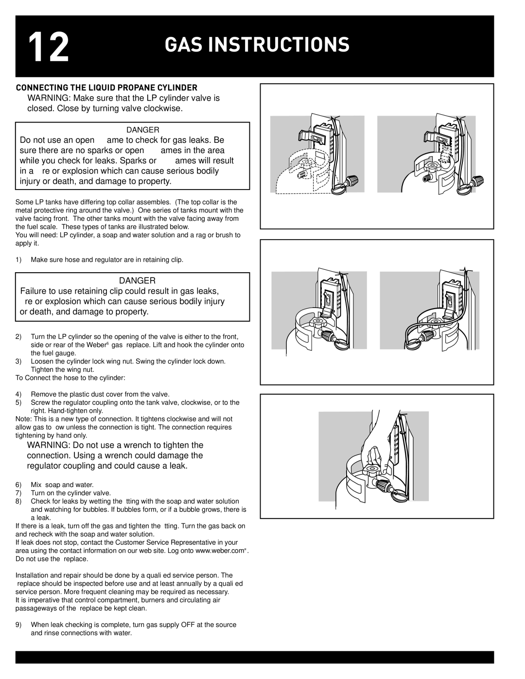 Weber #43028 manual Connecting the Liquid Propane Cylinder, To Connect the hose to the cylinder 