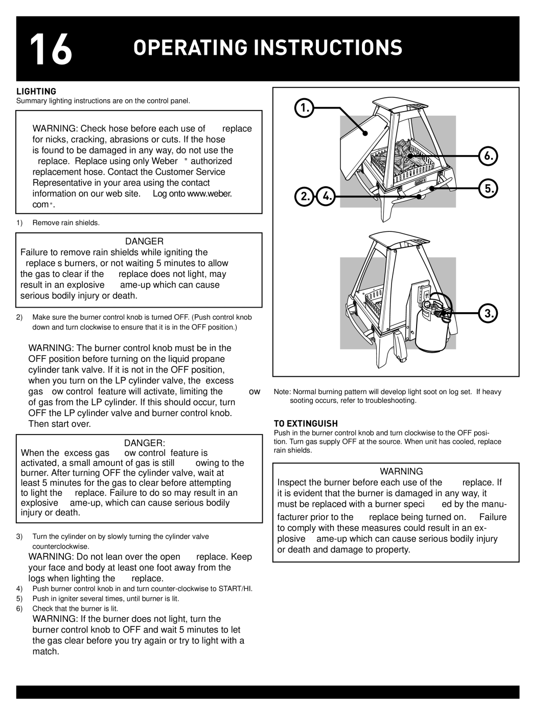 Weber #43028 manual Operating Instructions, Lighting, To Extinguish 