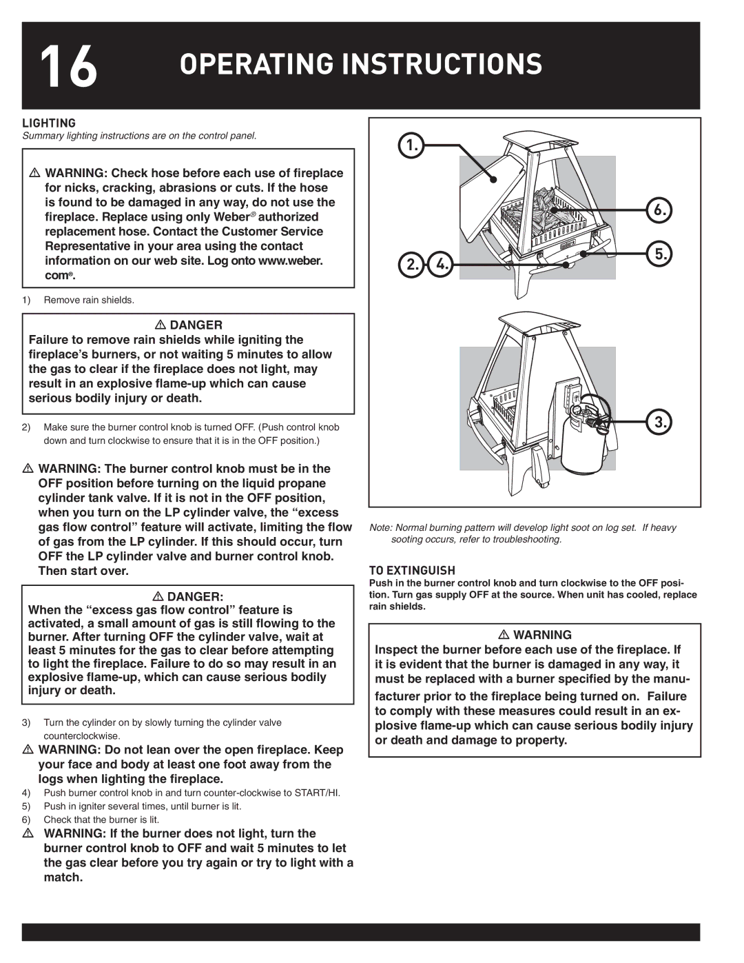 Weber 43028 manual Operating Instructions, Lighting, To Extinguish 