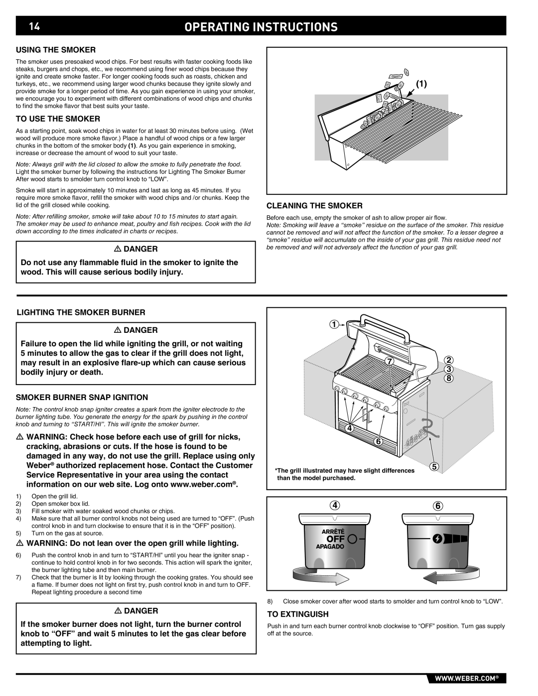 Weber 43146 manual Using the Smoker, To USE the Smoker, Cleaning the Smoker, Lighting the Smoker Burner, To Extinguish 