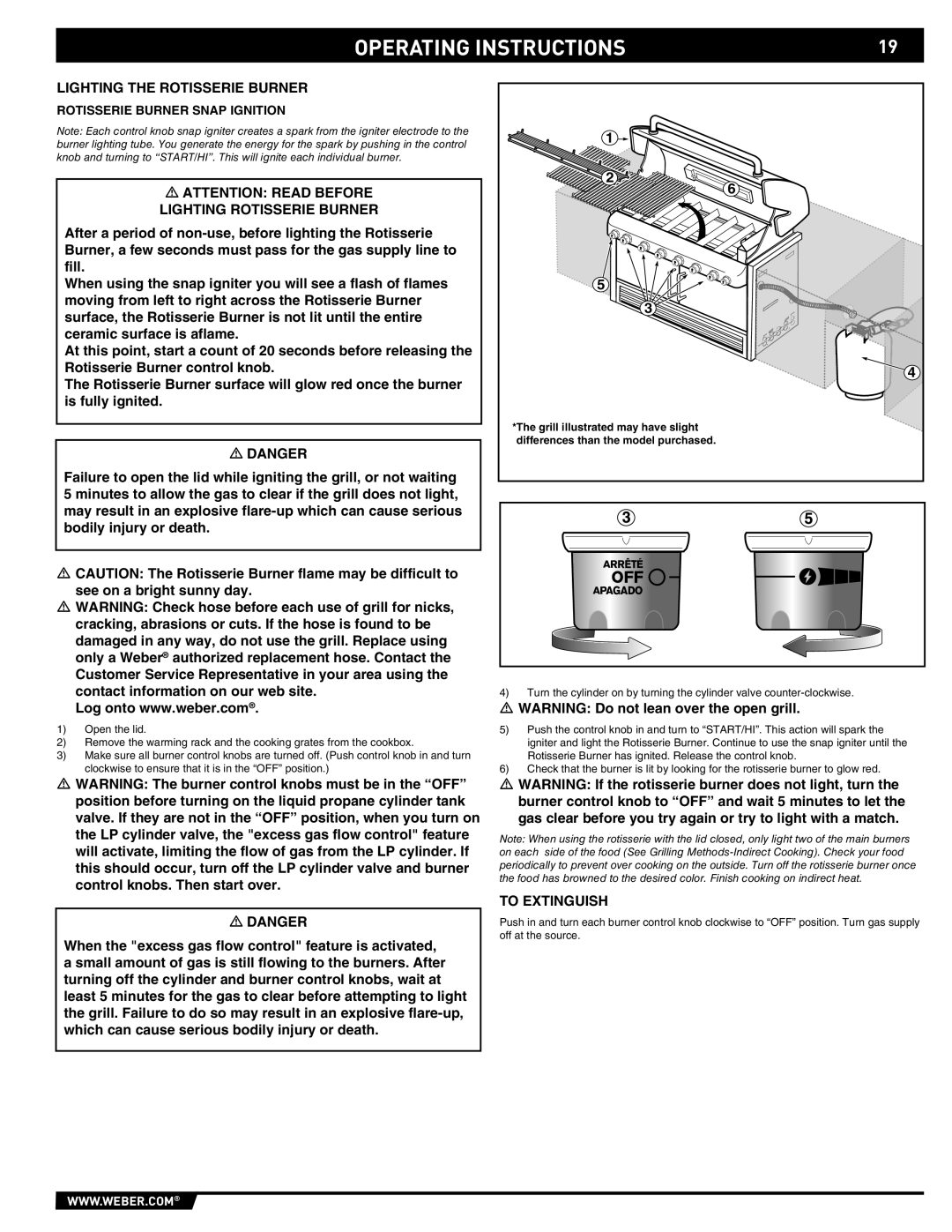 Weber 43154 manual Lighting the Rotisserie Burner, Lighting Rotisserie Burner, Rotisserie Burner Snap Ignition 