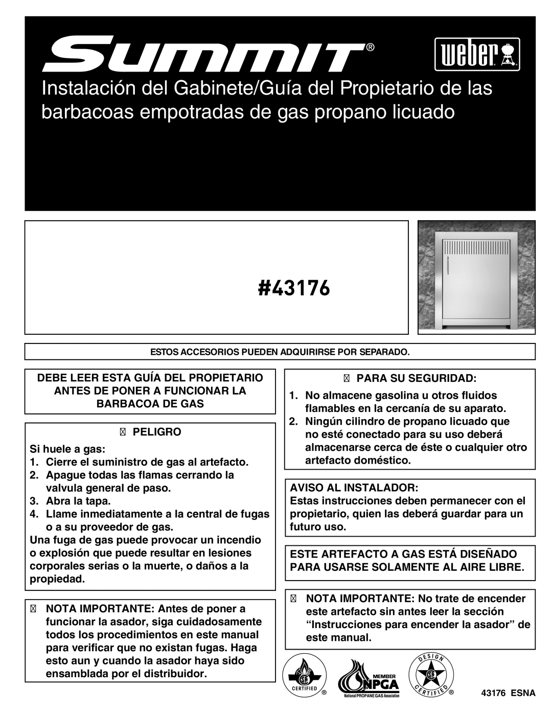 Weber 43176 manual Para SU Seguridad 