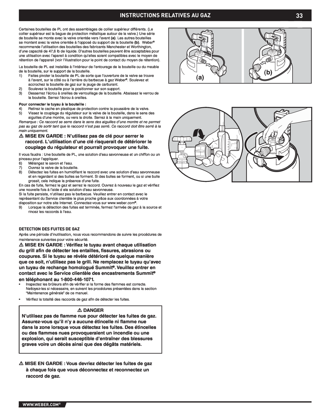 Weber 43176 manual Instructions Relatives Au Gaz, Danger 