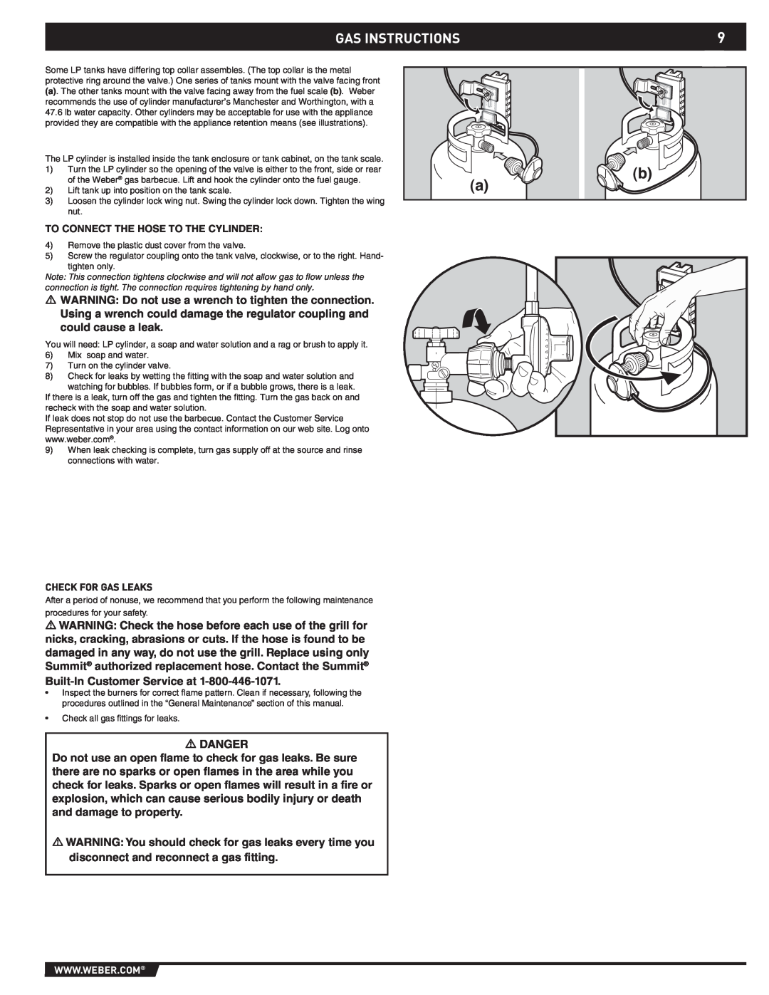 Weber 43176 manual Gas Instructions, Danger 
