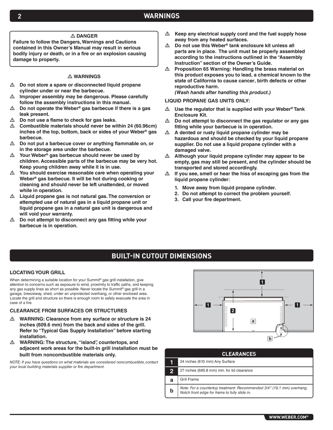 Weber 43267 manual BUILT-IN Cutout Dimensions 