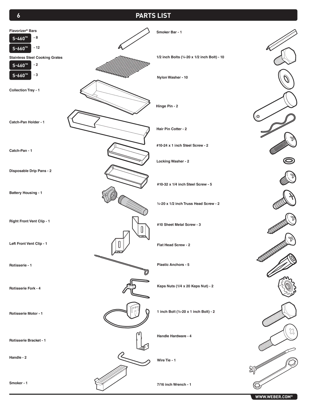 Weber 43267 manual Parts List 