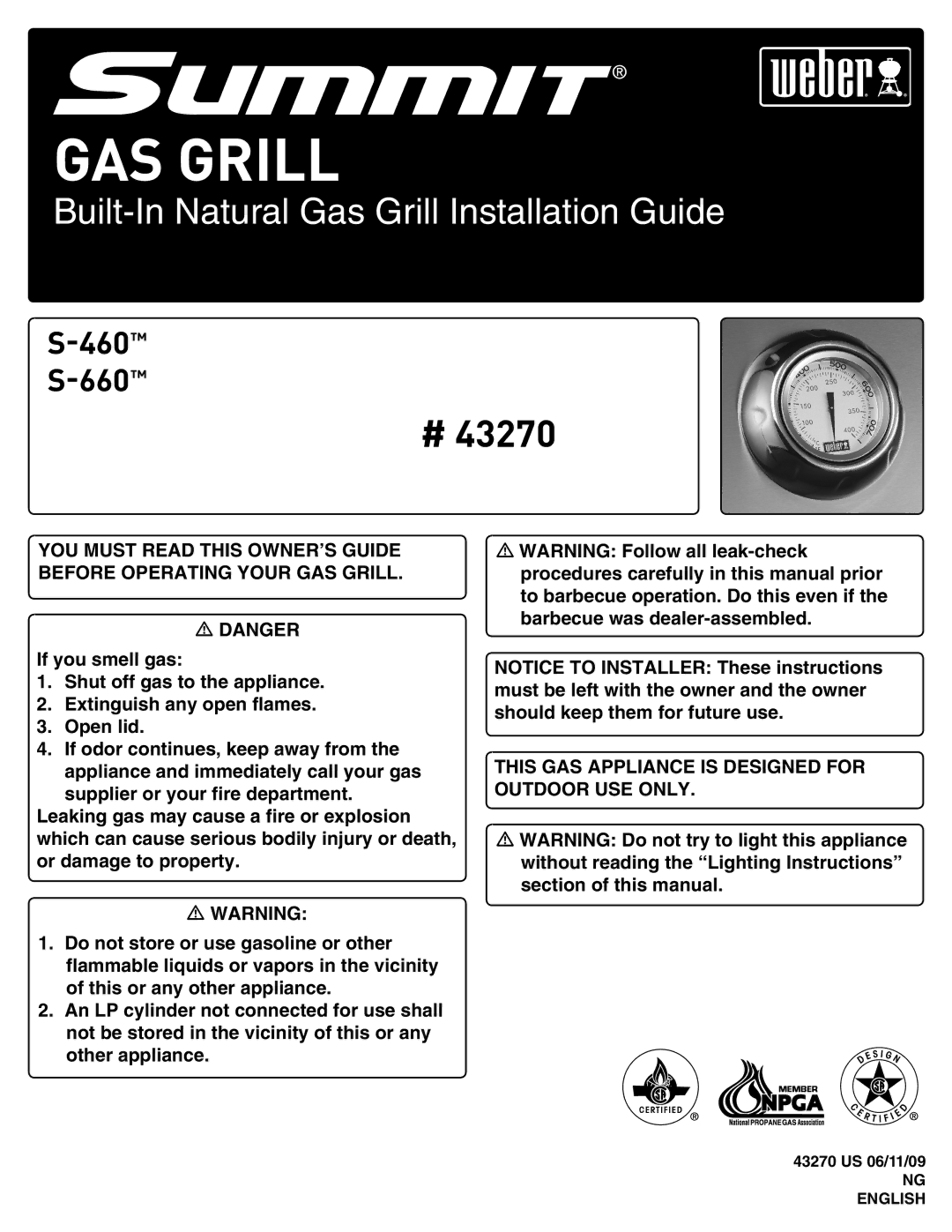 Weber 43270 manual Gas Grill 