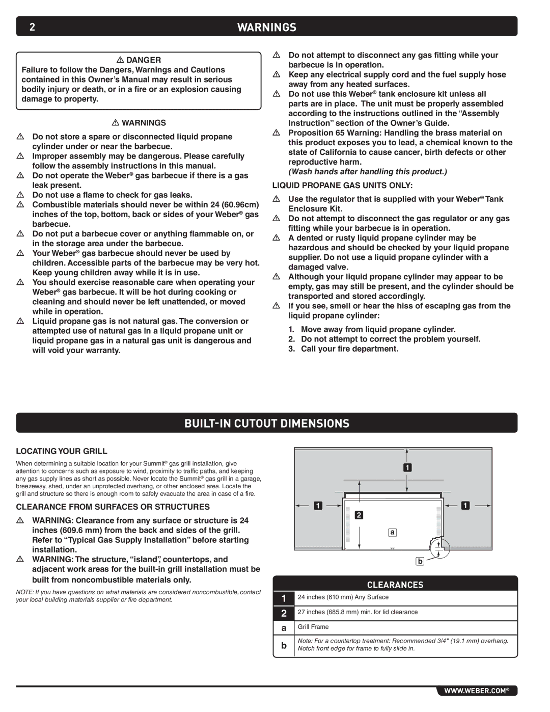 Weber 43270 manual Built-In Cutout Dimensions 