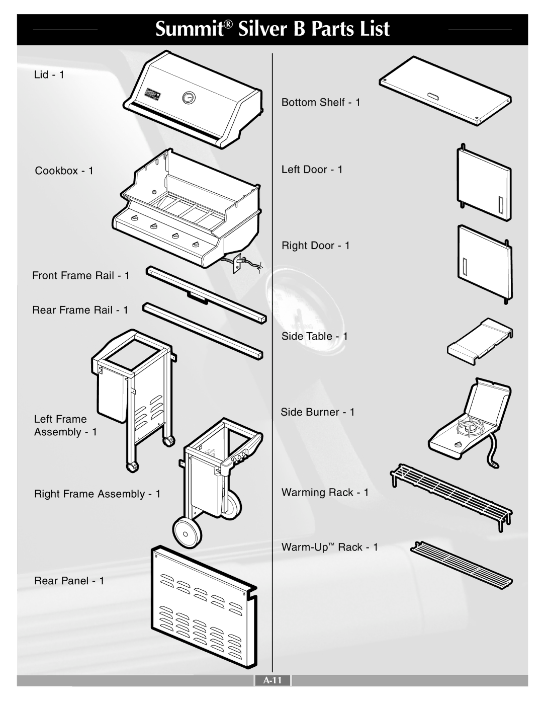 Weber 43720 manual Summit Silver B Parts List 