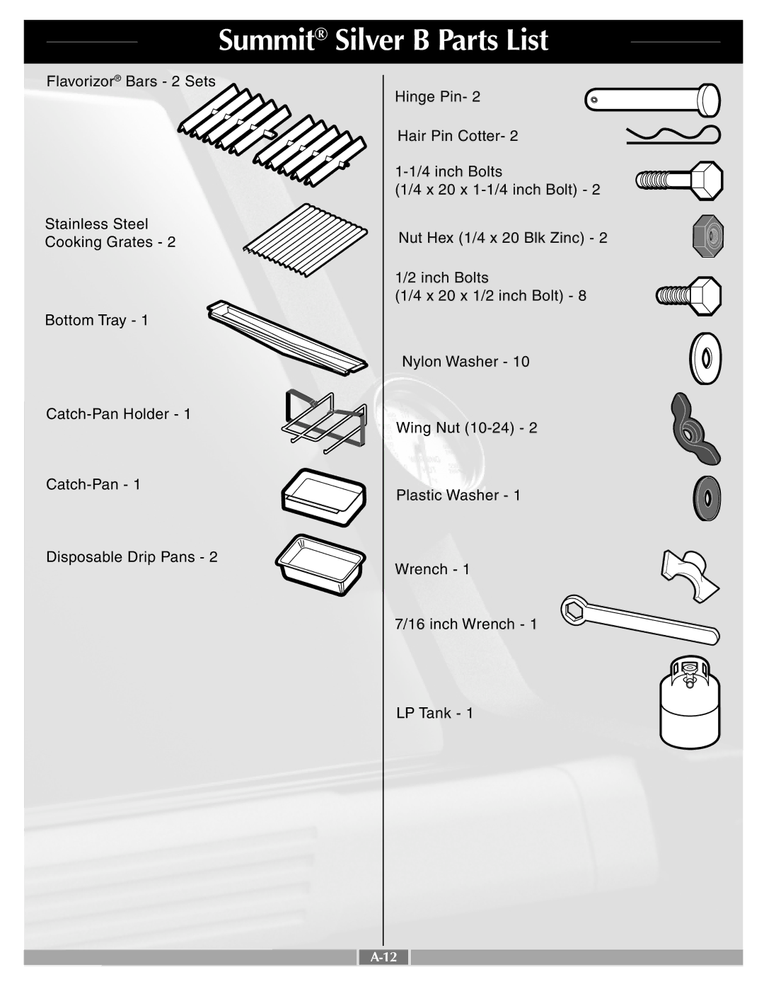 Weber 43720 manual Summit Silver B Parts List 