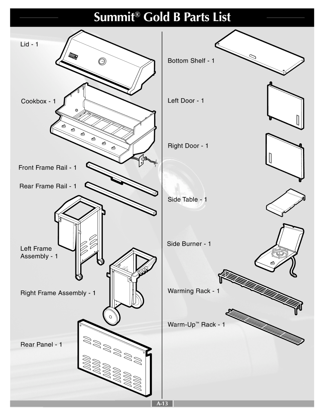 Weber 43720 manual Summit Gold B Parts List 