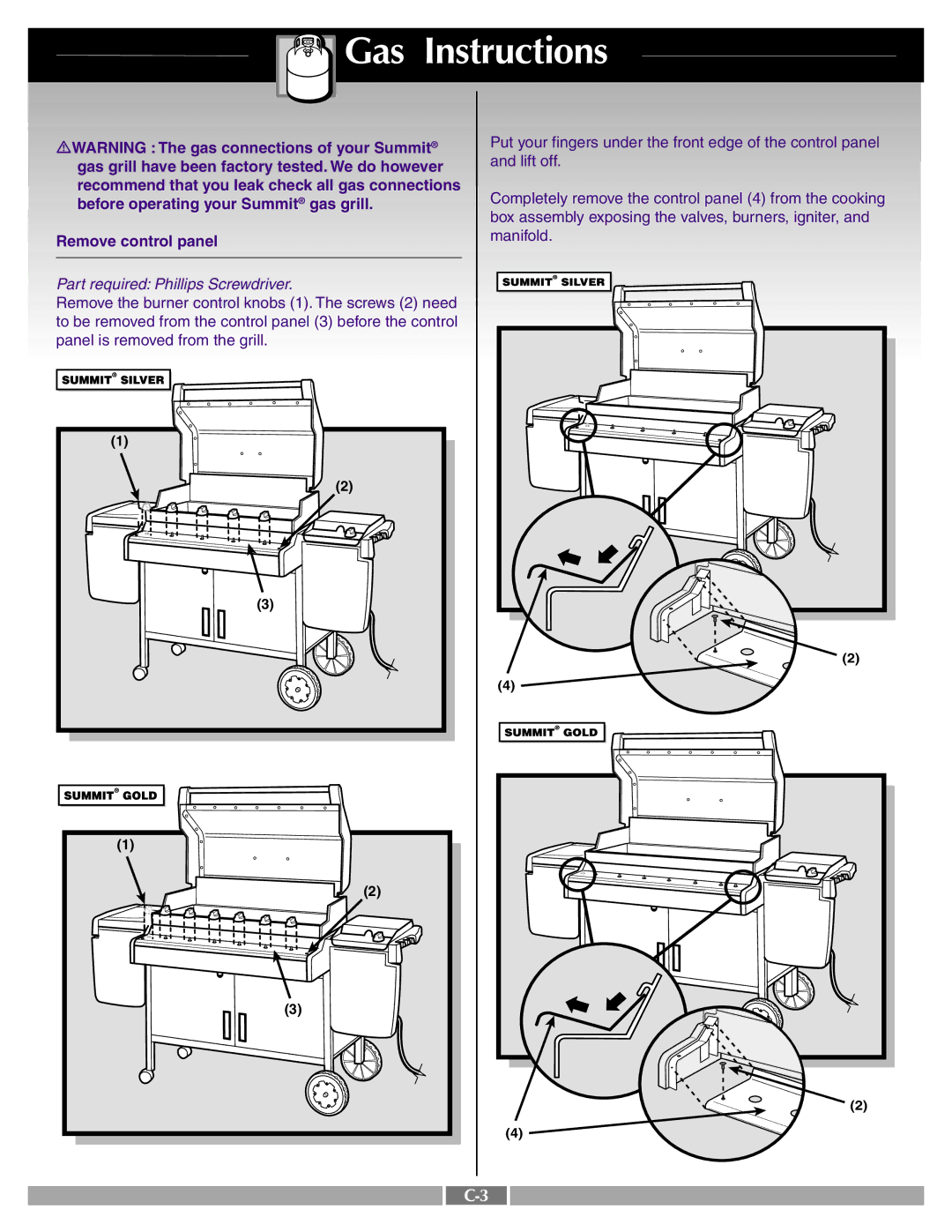 Weber 43720 manual Put your fingers under the front edge of the control panel 