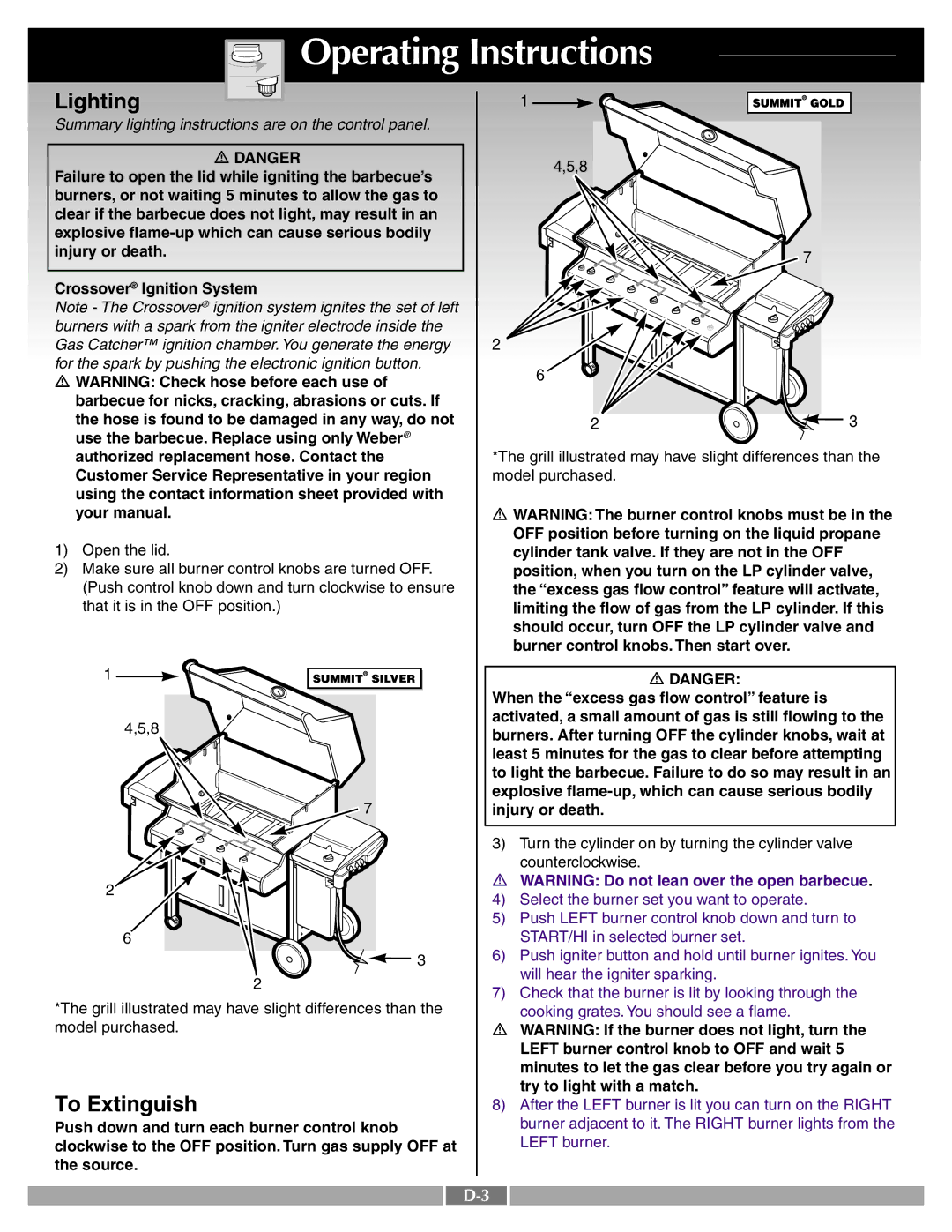 Weber 43720 manual Lighting, Explosive flame-up, which can cause serious bodily, Try to light with a match 