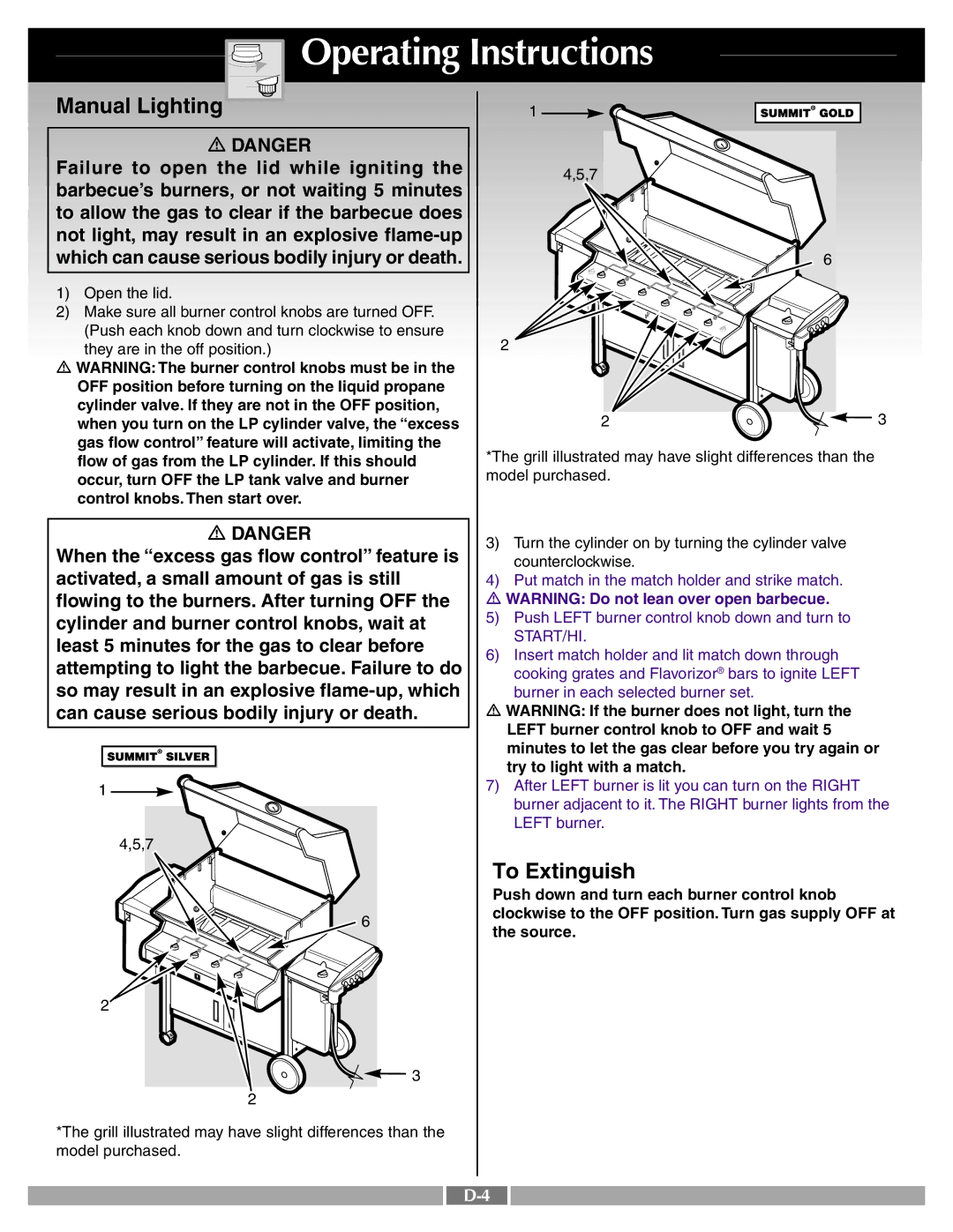 Weber 43720 manual Manual Lighting, To Extinguish, Push down and turn each burner control knob, Source 