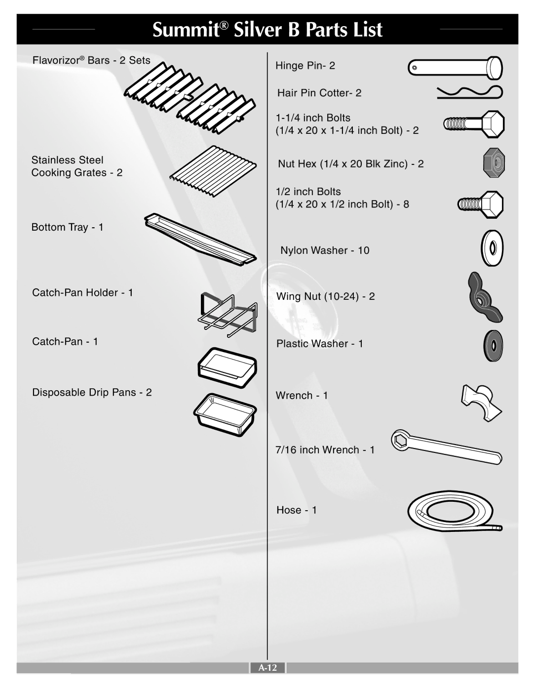 Weber 43721 manual Summit Silver B Parts List 